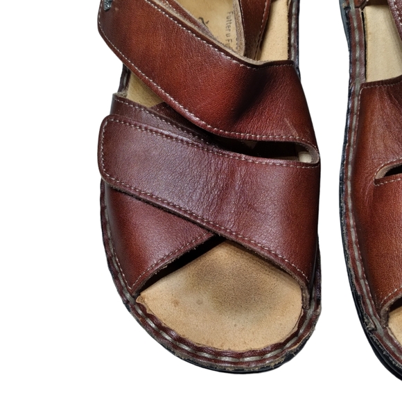 Finn Comfort Sandals Red Leather Slingback Low Wedge Adjustable Peep Size 38 - Picture 8 of 14